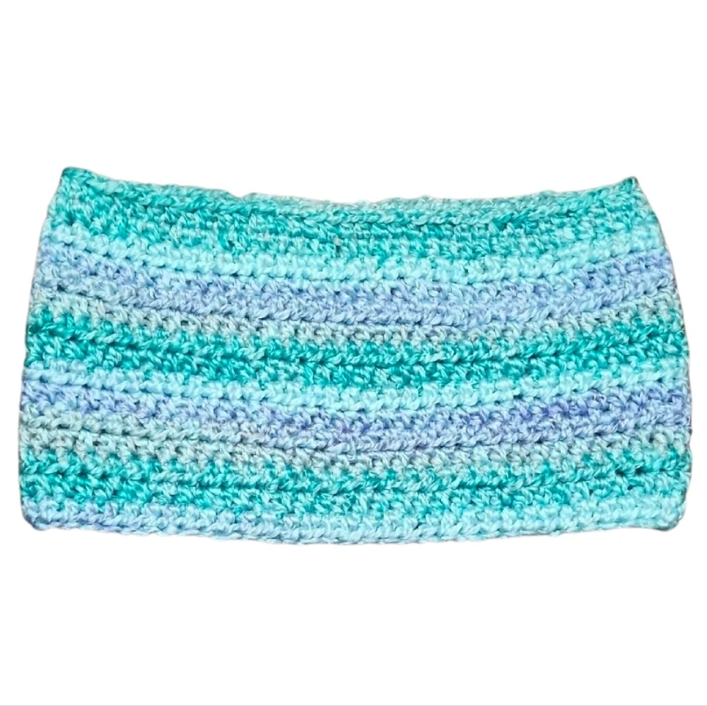 Handmade Adult Size Neck Warmer Cowl Scarflette Blue & Green - New